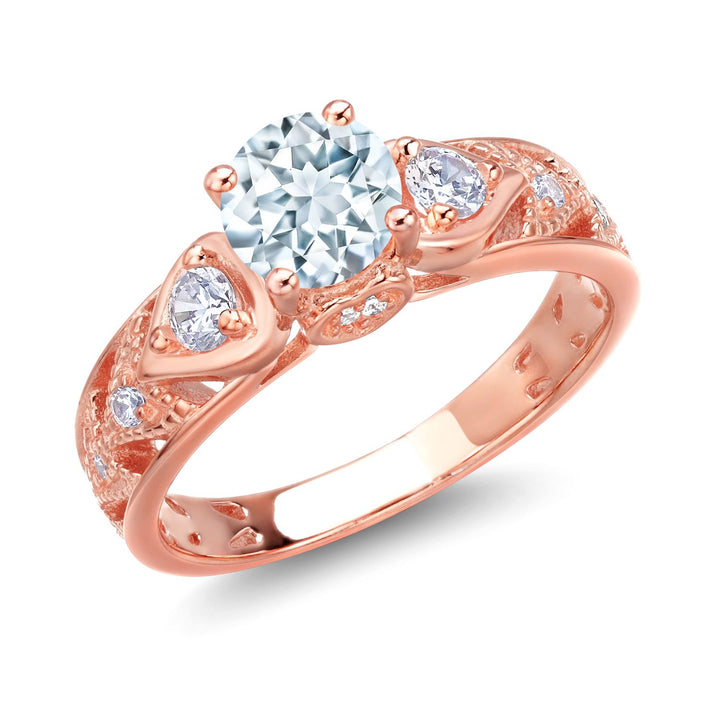 Aquamarine_5_Ring in 925 Rose Gold Plated Silver