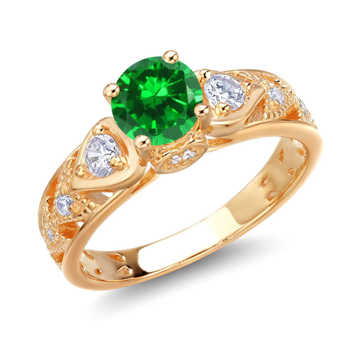 Simulated Emerald - May_5_Ring in 925 Yellow Gold Plated Silver