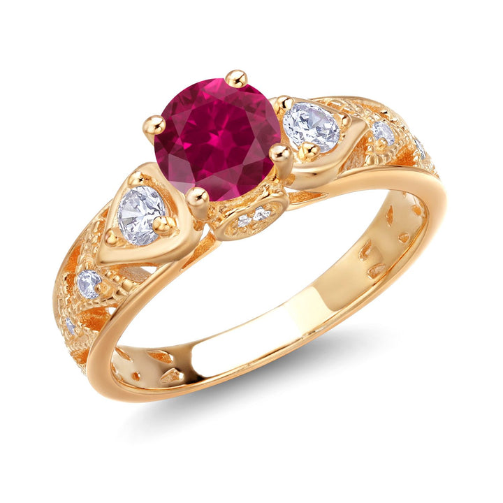 Created Ruby - July_5_Ring in 925 Yellow Gold Plated Silver