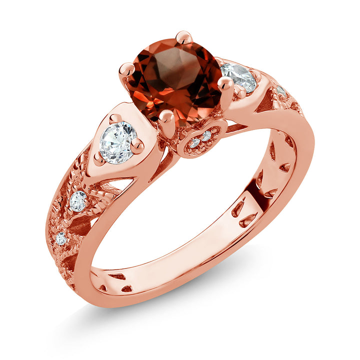 Garnet_5_Ring in 925 Rose Gold Plated Silver