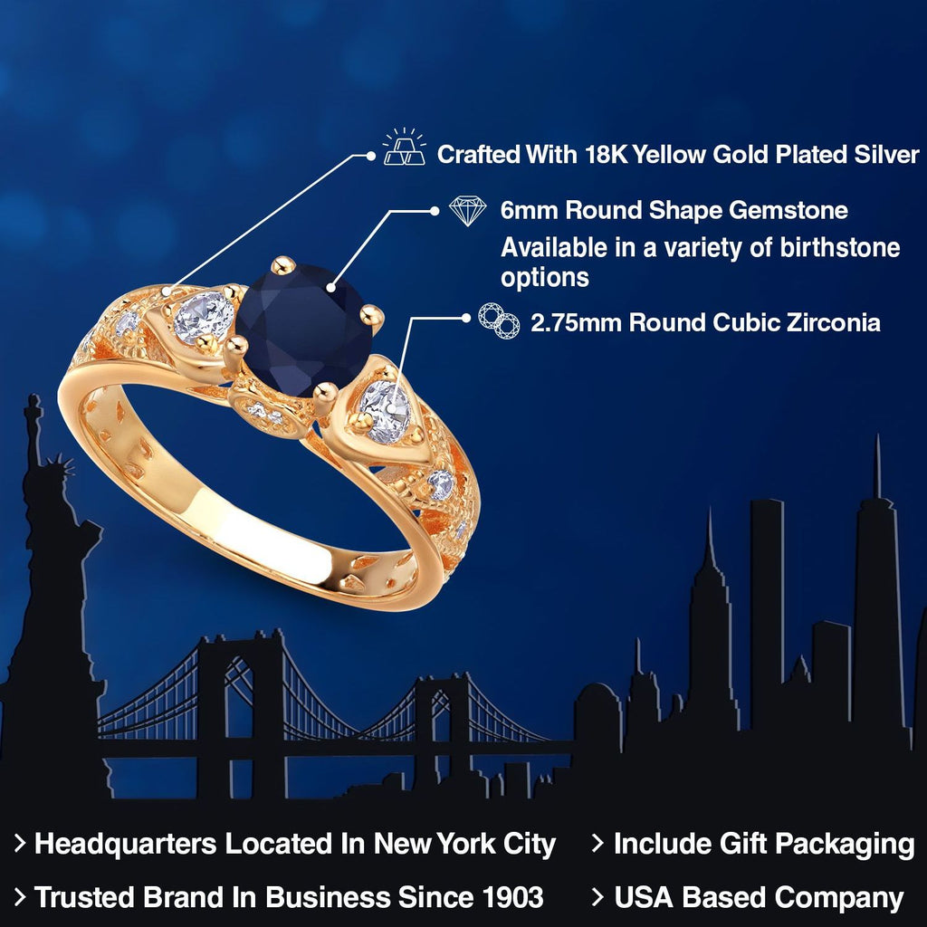 Sapphire and Zirconia_Ring in 925 Yellow Gold Plated Silver