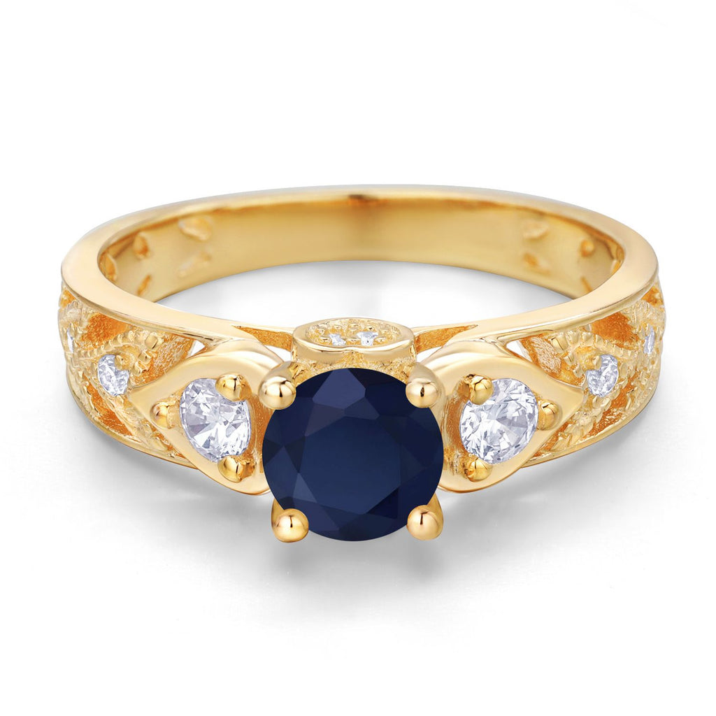 Sapphire and Zirconia_Ring in 925 Yellow Gold Plated Silver