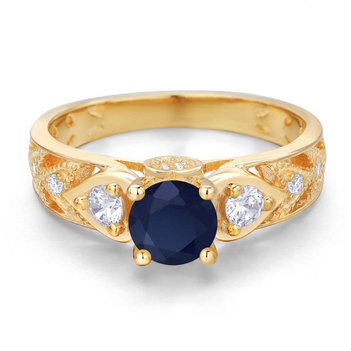 Blue and White_Ring in 925 Yellow Gold Plated Silver