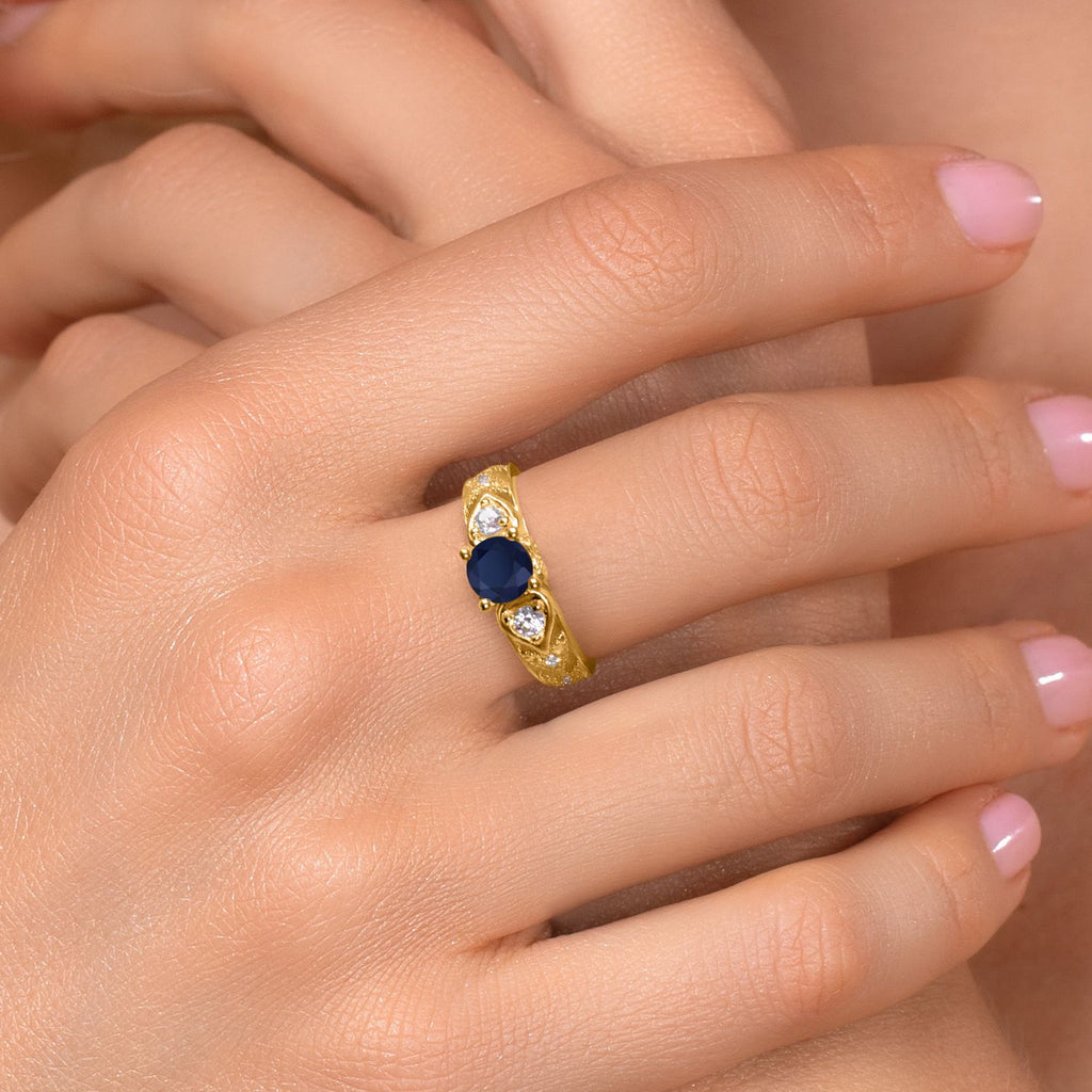 Sapphire and Zirconia_Ring in 925 Yellow Gold Plated Silver