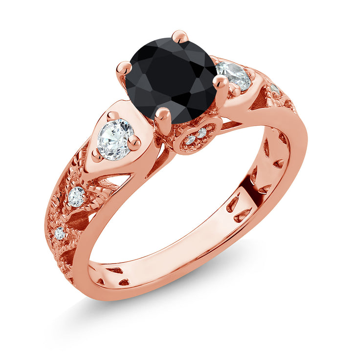 Black Sapphire_5_Ring in 925 Rose Gold Plated Silver
