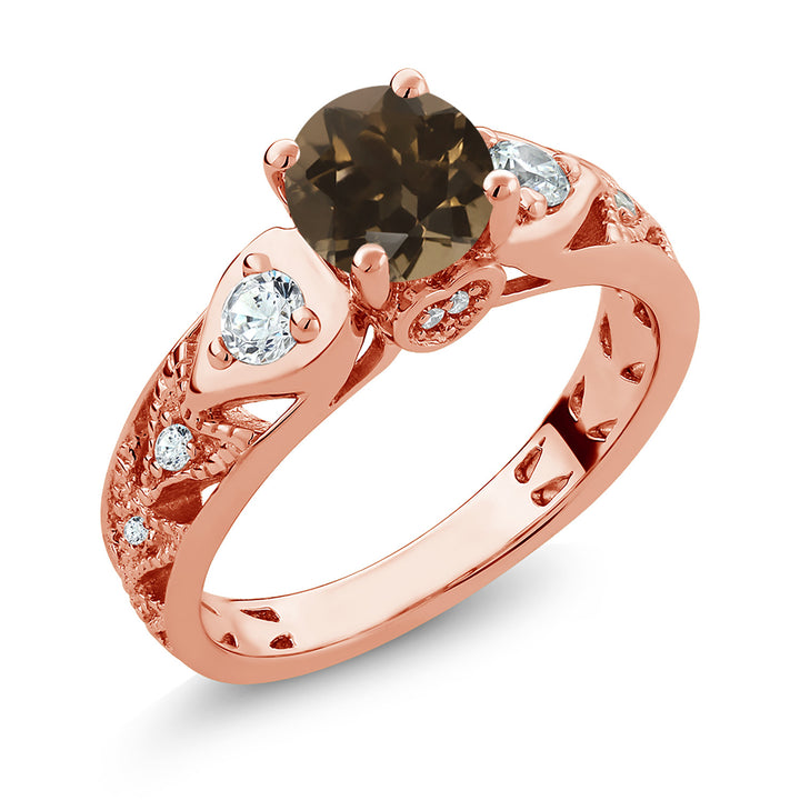 Smoky Quartz_5_Ring in 925 Rose Gold Plated Silver