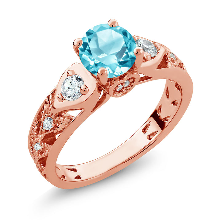 Swiss Blue Topaz_5_Ring in 925 Rose Gold Plated Silver