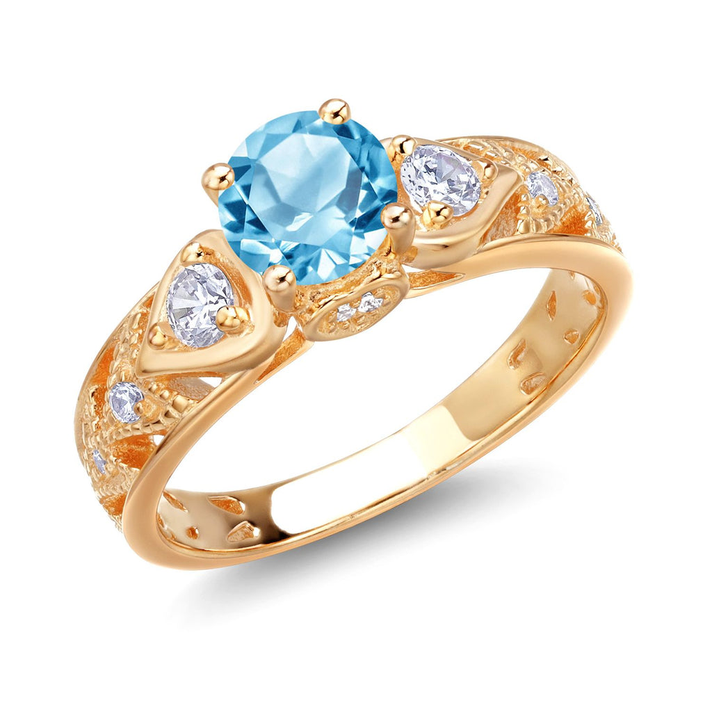 Swiss Blue Topaz_8_Ring in 925 Yellow Gold Plated Silver