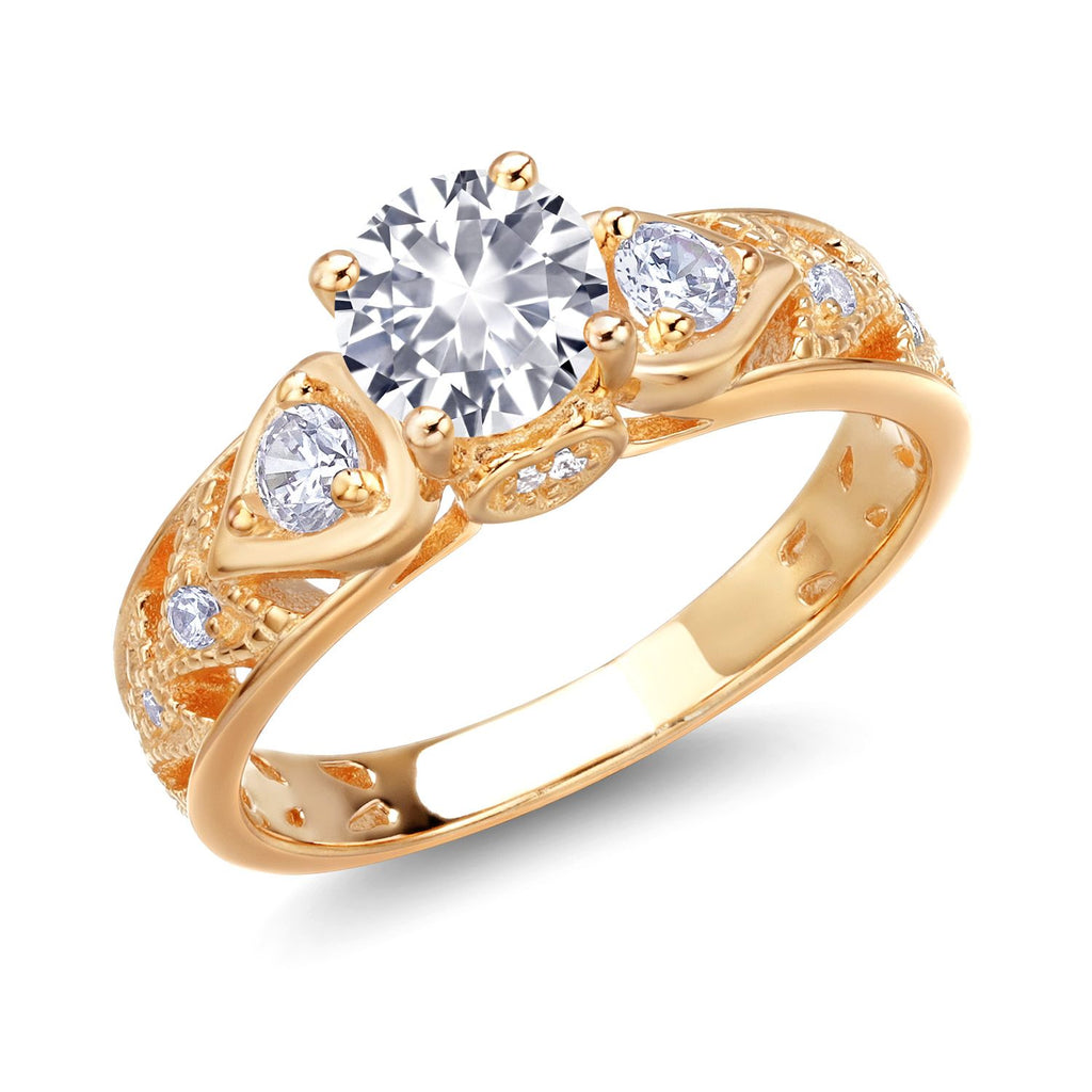 White Created Sapphire_9_Ring in 925 Yellow Gold Plated Silver