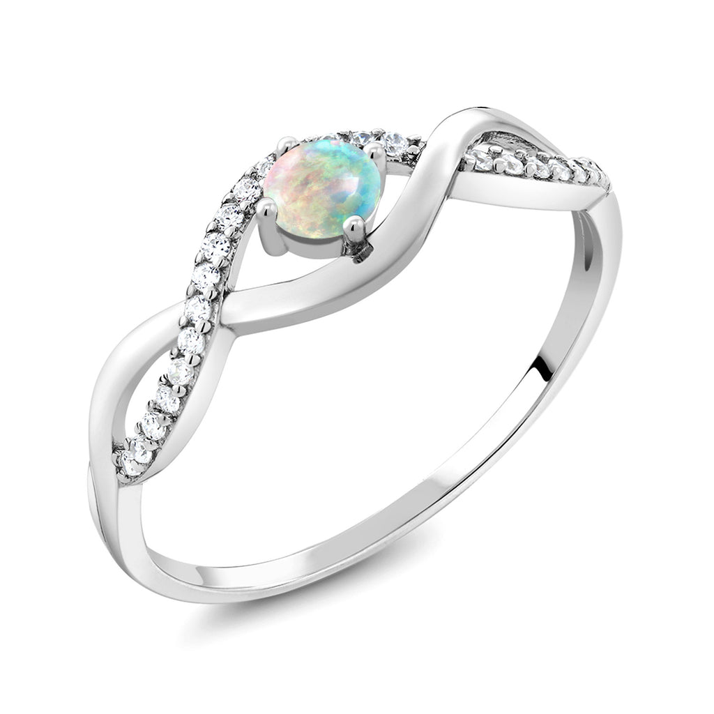 White Simulated Opal-Cabochon_6_Ring in 925 Sterling Silver