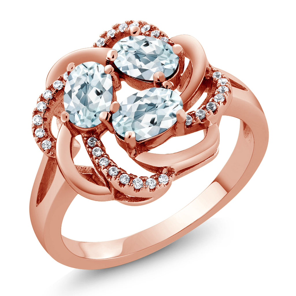 Aquamarine - March_5_Ring in 925 Rose Gold Plated Silver