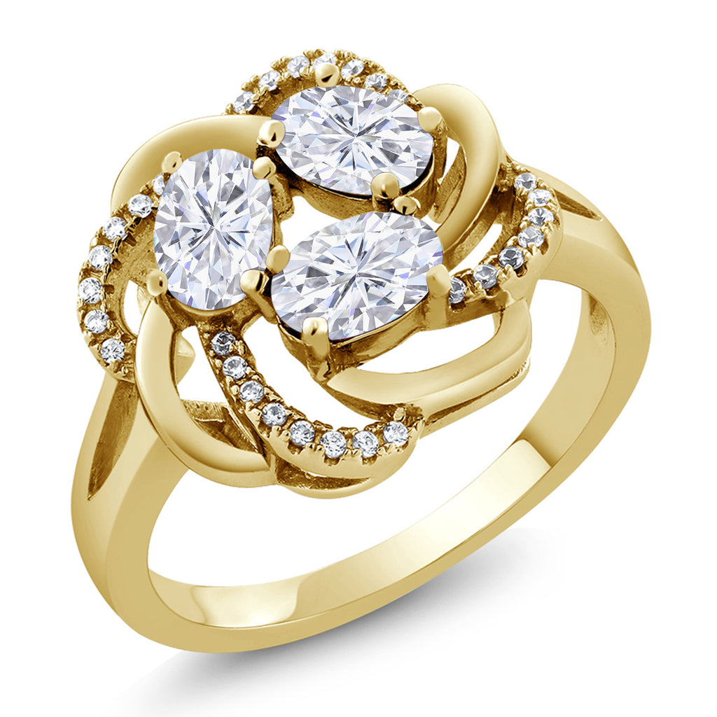 White Moissanite - April_5_Ring in 925 Yellow Gold Plated Silver