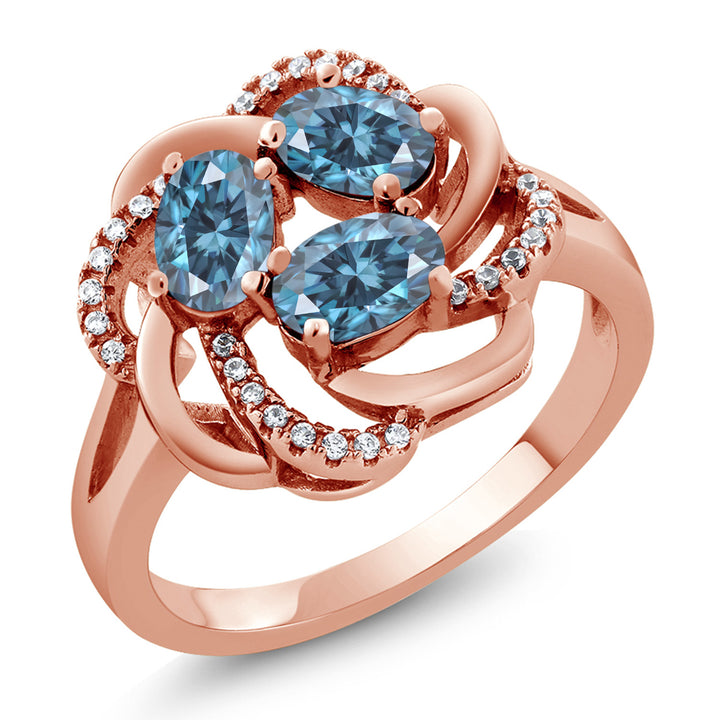 Persian Blue Moissanite - April_5_Ring in 925 Rose Gold Plated Silver