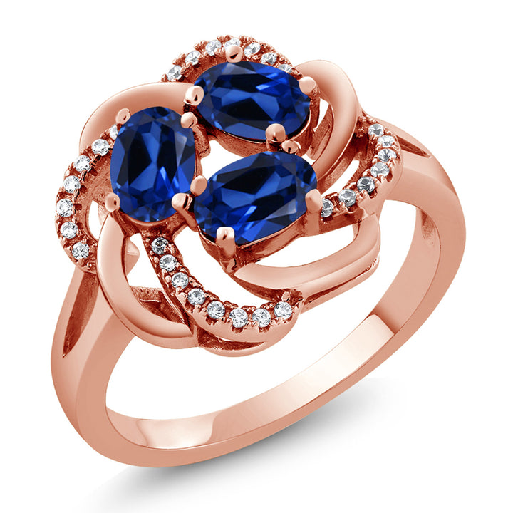 Blue Created Sapphire - September_5_Ring in 925 Rose Gold Plated Silver