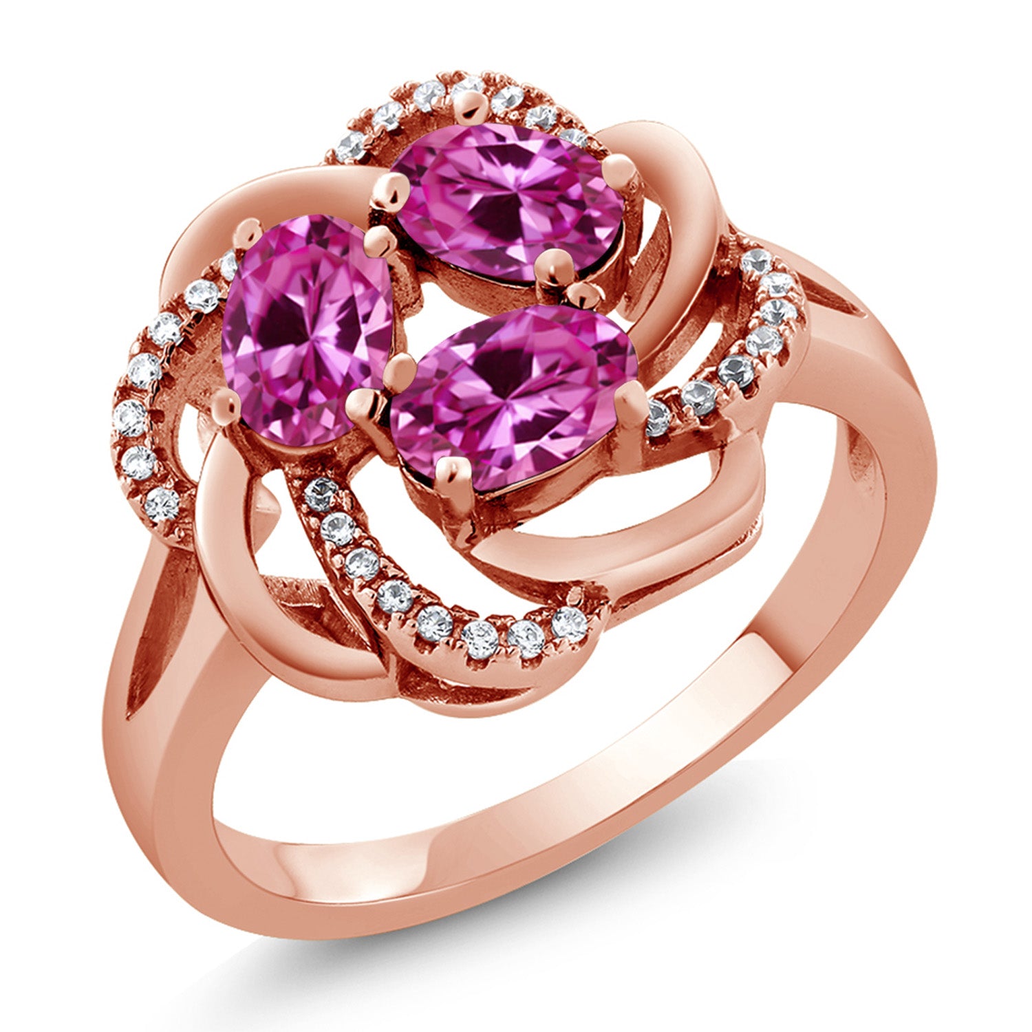 Pink Created Sapphire - September_7_Ring in 925 Rose Gold Plated Silver