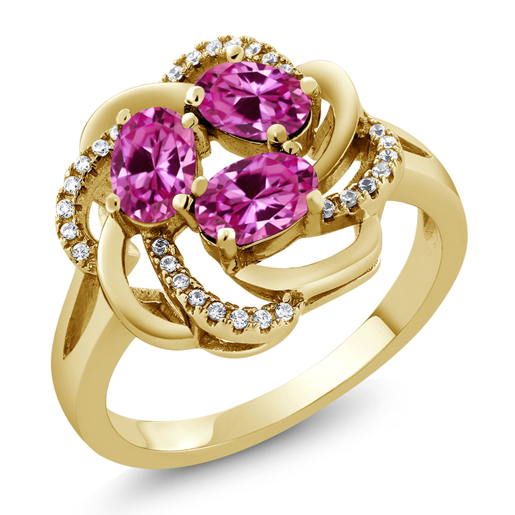 Pink Created Sapphire - September_5_Ring in 925 Yellow Gold Plated Silver
