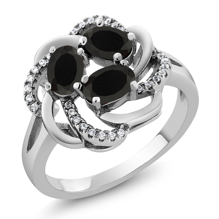 925 Sterling Silver Black Onyx Ring For Women (1.54 Cttw, Oval 6X4MM, Gemstone December Birthstone, Available In Size 5, 6, 7, 8, 9)