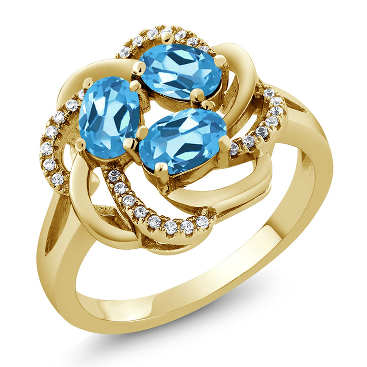 Swiss Blue Topaz - November_5_Ring in 925 Yellow Gold Plated Silver