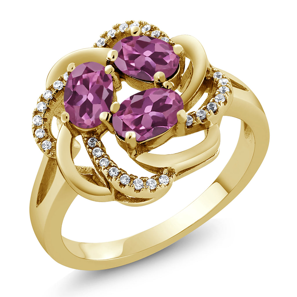 Pink Tourmaline - October_7_Ring in 925 Yellow Gold Plated Silver