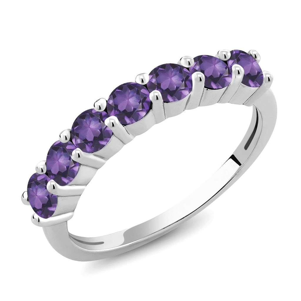 Gem Stone King 7-Stone Wedding Engagement Anniversary Promise Ring For Women | 925 Sterling Silver | Gemstone Birthstone | Wedding Band Ring | Round 3.5MM | Available In Size 5, 6, 7, 8, 9