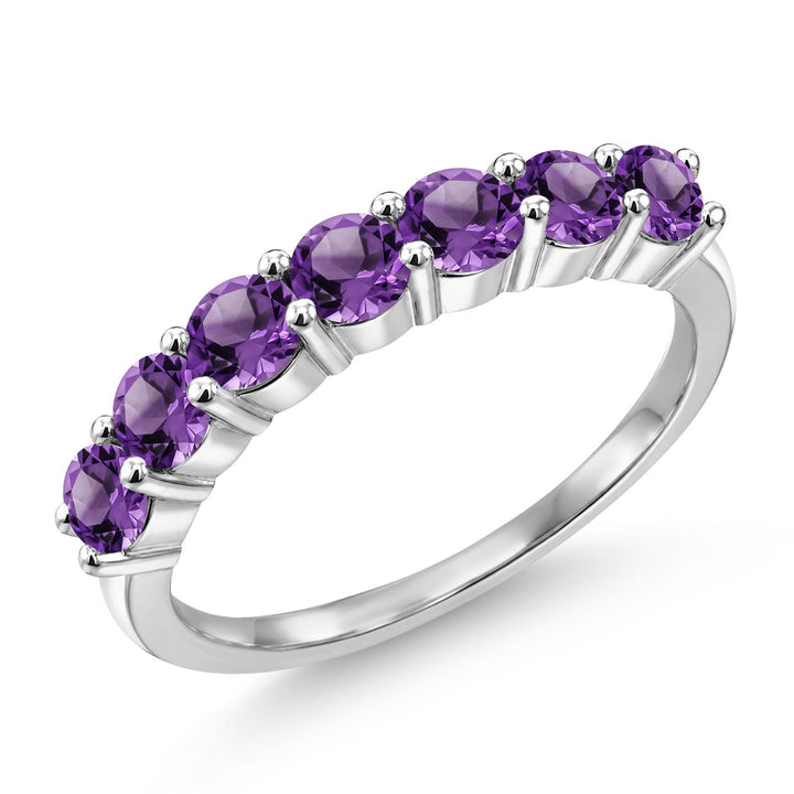 7-Stone Wedding Engagement Anniversary Promise Ring For Women | 925 Sterling Silver | Gemstone Birthstone | Wedding Band Ring | Round 3.5MM | Available In Size 5, 6, 7, 8, 9