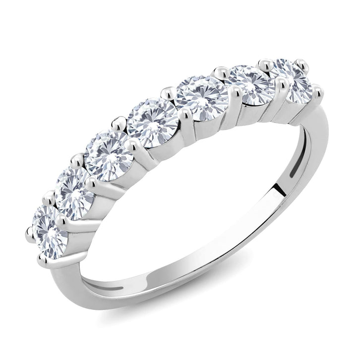 Gem Stone King 7-Stone Gemstone Birthstone and White Moissanite Wedding Band Engagement Anniversary Ring For Women | 925 Sterling Silver | Round 3.5MM | Available In Size 5, 6, 7, 8, 9