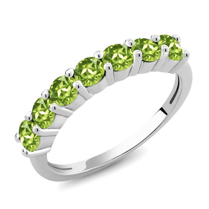 Gem Stone King 7-Stone Wedding Engagement Anniversary Promise Ring For Women | 925 Sterling Silver | Gemstone Birthstone | Wedding Band Ring | Round 3.5MM | Available In Size 5, 6, 7, 8, 9