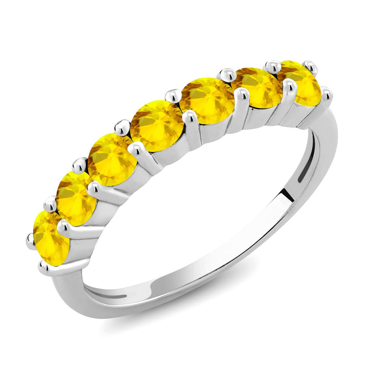 Gem Stone King 7-Stone Wedding Engagement Anniversary Promise Ring For Women | 925 Sterling Silver | Gemstone Birthstone | Wedding Band Ring | Round 3.5MM | Available In Size 5, 6, 7, 8, 9