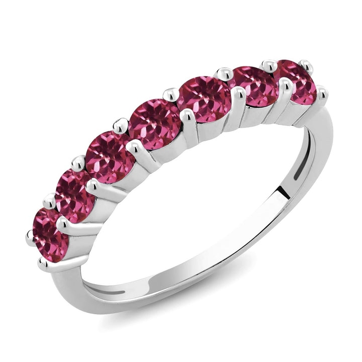 Gem Stone King 7-Stone Wedding Engagement Anniversary Promise Ring For Women | 925 Sterling Silver | Gemstone Birthstone | Wedding Band Ring | Round 3.5MM | Available In Size 5, 6, 7, 8, 9