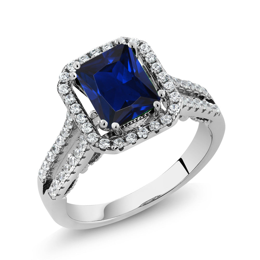 Blue Created Sapphire - September_6_Ring in 925 Sterling Silver