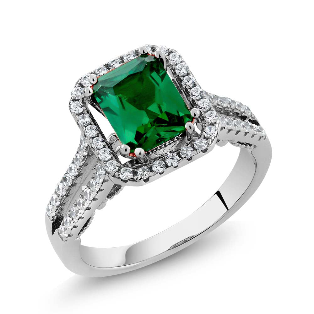 2.78 Cttw 925 Sterling Silver Green Simulated Emerald Engagement Ring | Emerald Cut 9X7MM | Wedding Anniversary Promise Ring For Women | Size 5,6,7,8,9