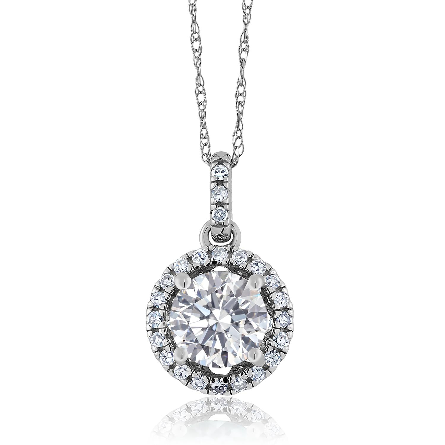 14K White Gold IGI Certified Lab Grown Diamond Pendant Necklace For Women | 1.24 Cttw | Center Round Diamond 1 Ct | F-G Color | VS1 Clarity | 18 Inch Chain