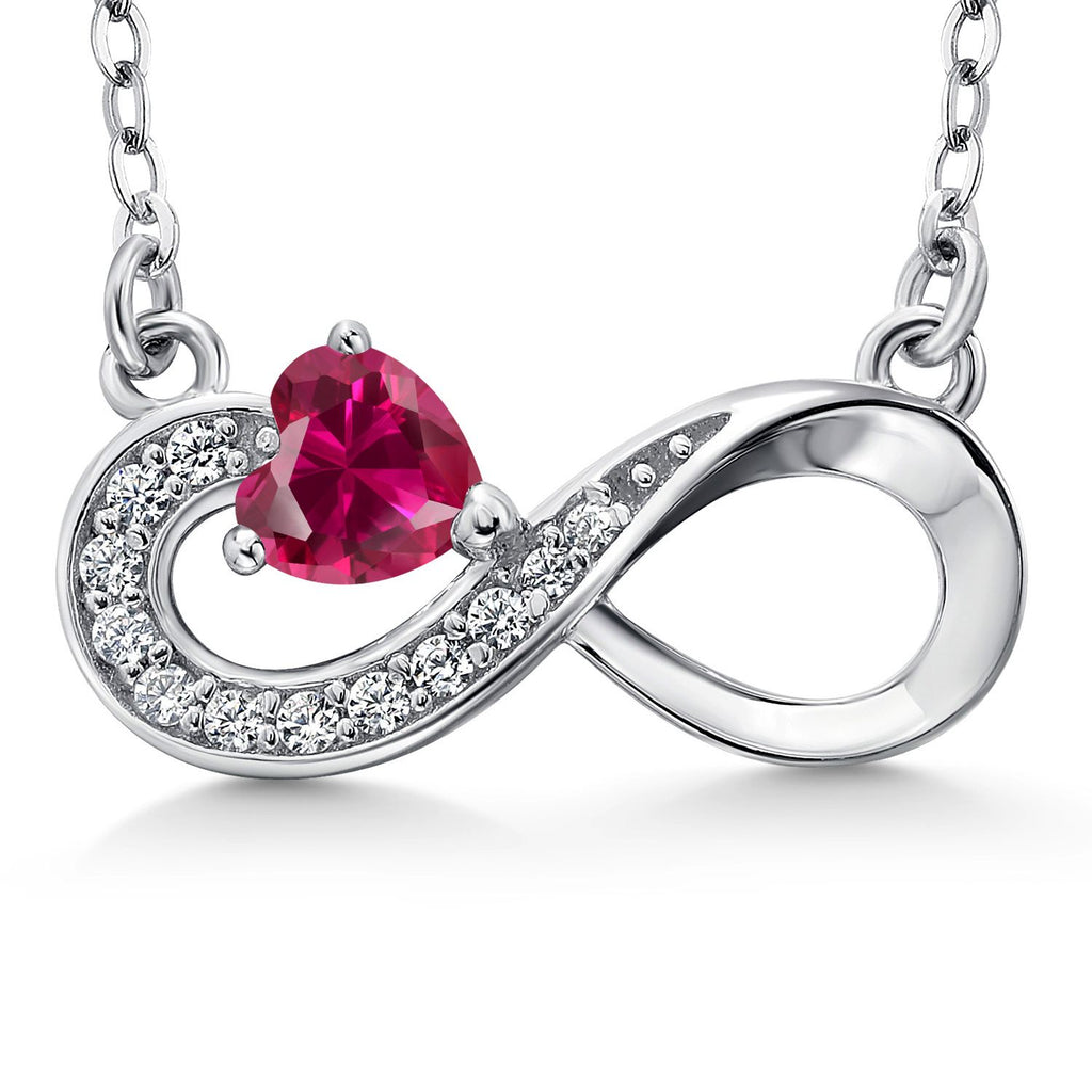 Gem Stone King Infinity Heart Pendant Necklace For Women | 925 Sterling Silver | 4MM Heart Shape Gemstone Birthstone | 18 Inch Silver Chain | Fine Jewelry Gifts for Her Mom Women Wife