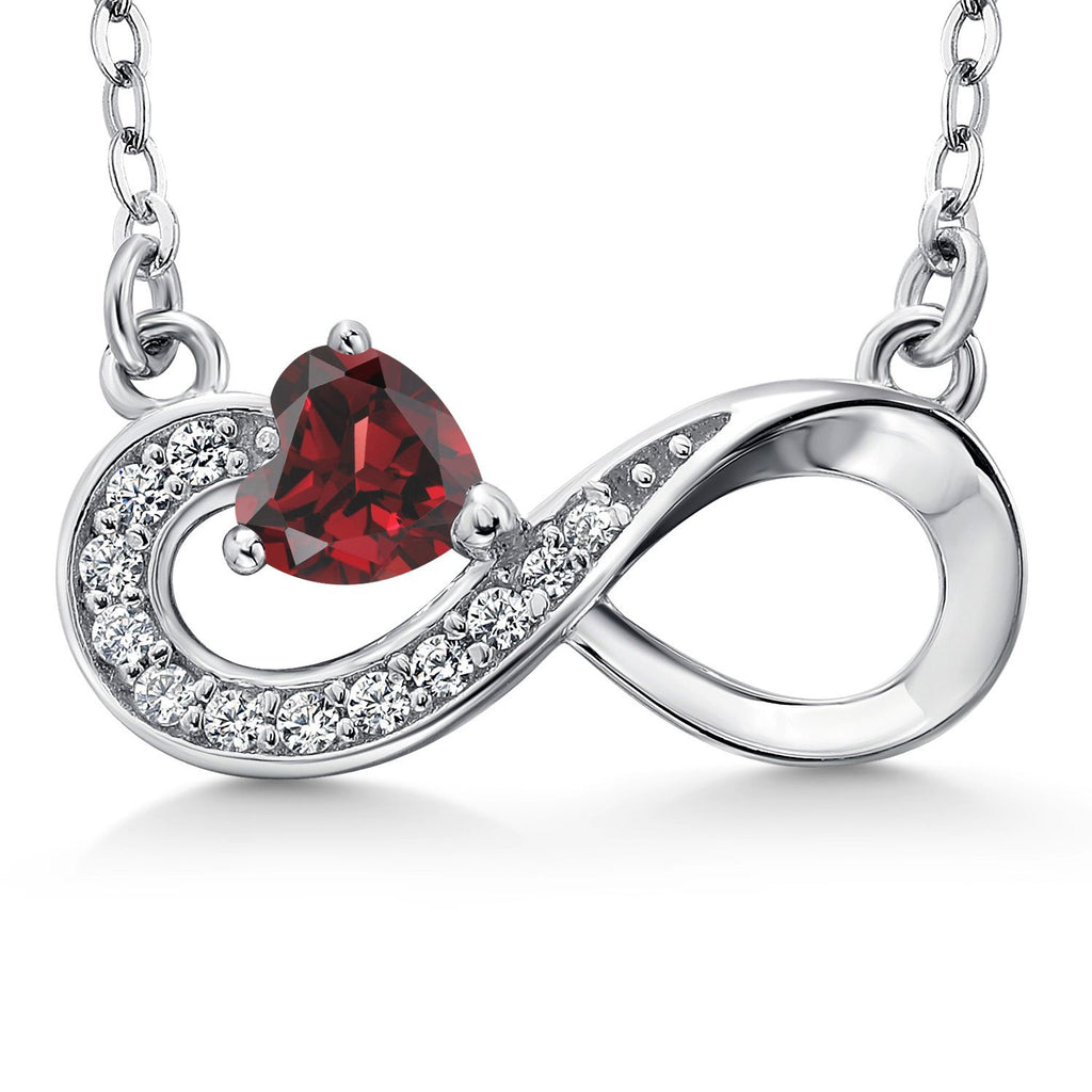 Gem Stone King Infinity Heart Pendant Necklace For Women | 925 Sterling Silver | 4MM Heart Shape Gemstone Birthstone | 18 Inch Silver Chain | Fine Jewelry Gifts for Her Mom Women Wife
