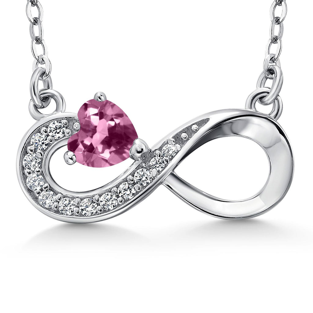 Gem Stone King Infinity Heart Pendant Necklace For Women | 925 Sterling Silver | 4MM Heart Shape Gemstone Birthstone | 18 Inch Silver Chain | Fine Jewelry Gifts for Her Mom Women Wife