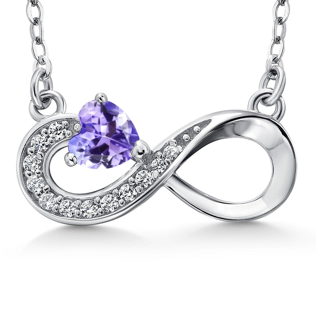 Gem Stone King Infinity Heart Pendant Necklace For Women | 925 Sterling Silver | 4MM Heart Shape Gemstone Birthstone | 18 Inch Silver Chain | Fine Jewelry Gifts for Her Mom Women Wife