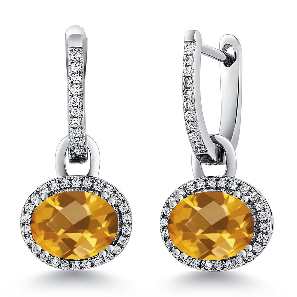 Gem Stone King 925 Sterling Silver Halo Leverback Oval Drop Dangle Earrings for Women | 9X7MM Oval Gemstone Birthstone | Fine Jewelry Gifts for Mom Women Wife Her