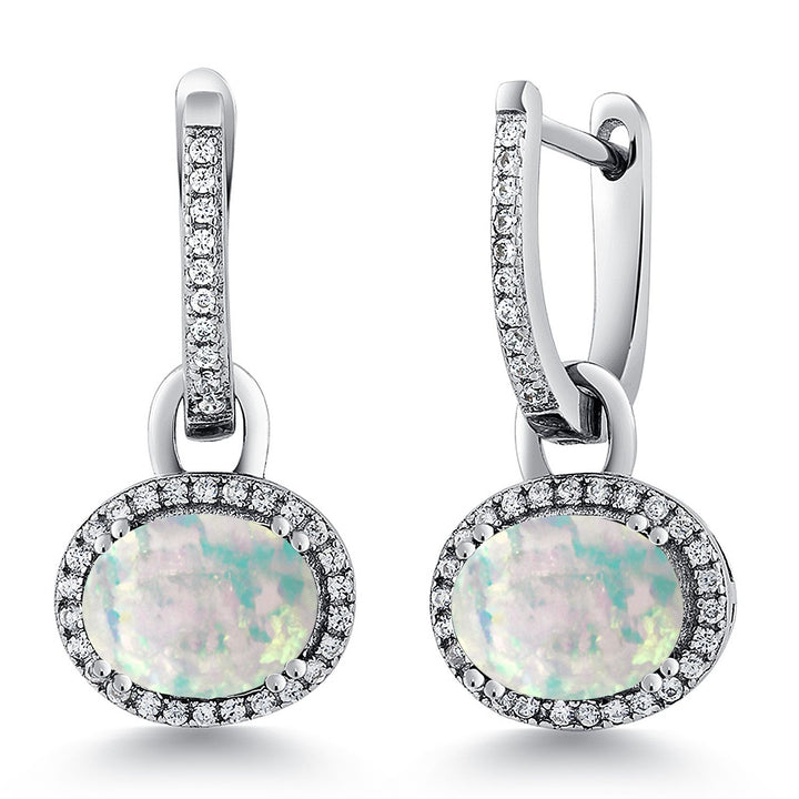 White Simulated Opal - October_Earrings in 925 Sterling Silver