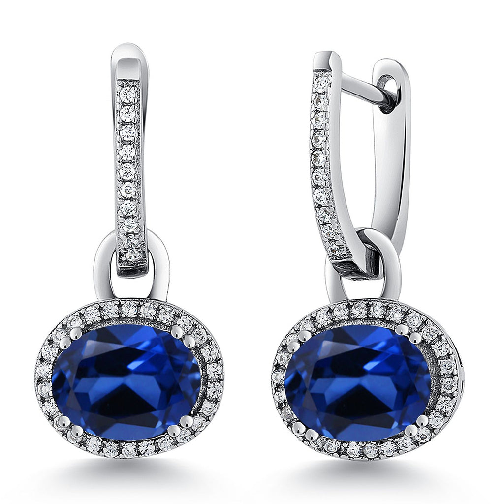 Blue Created Sapphire - September_Earrings in 925 Sterling Silver