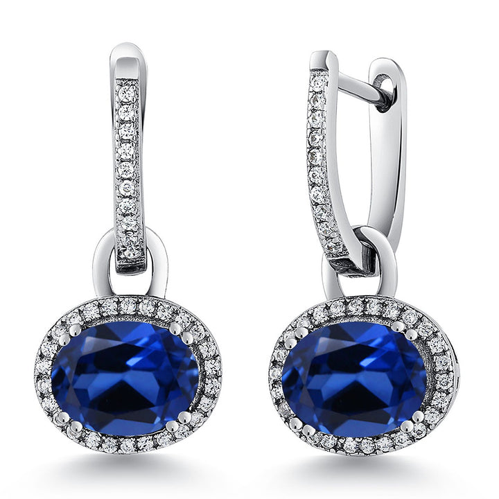 Gem Stone King 925 Sterling Silver Halo Leverback Oval Drop Dangle Earrings for Women | 9X7MM Oval Gemstone Birthstone | Fine Jewelry Gifts for Mom Women Wife Her