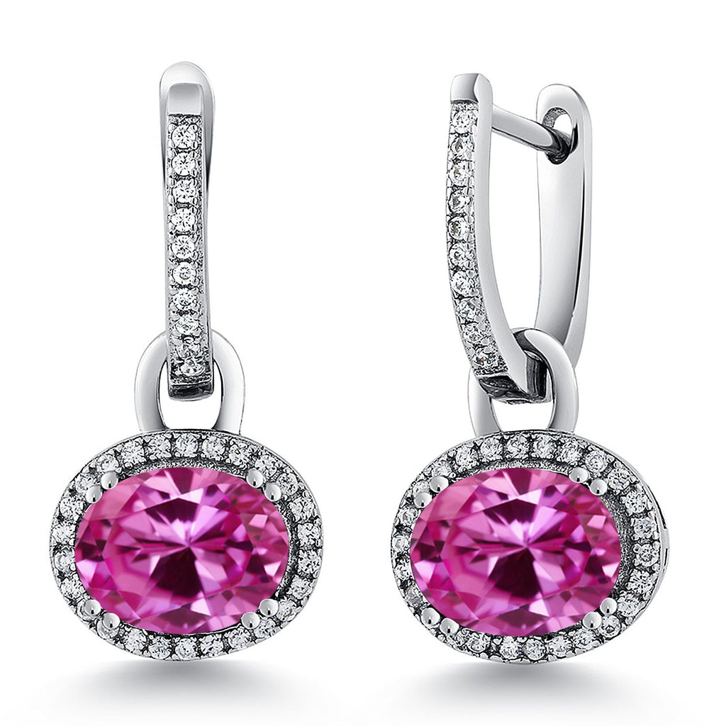 Gem Stone King 925 Sterling Silver Halo Leverback Oval Drop Dangle Earrings for Women | 9X7MM Oval Gemstone Birthstone | Fine Jewelry Gifts for Mom Women Wife Her