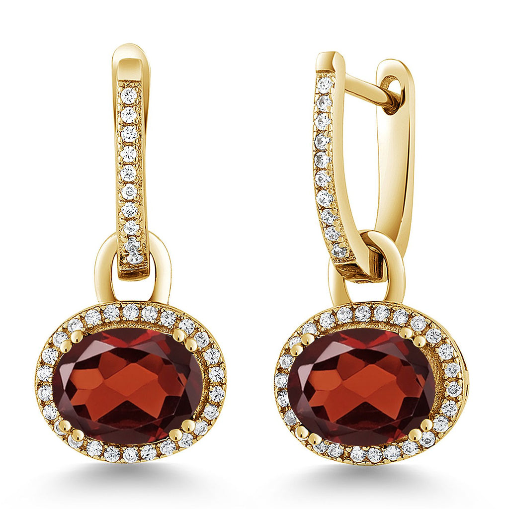 Gem Stone King 18K Yellow Gold Plated Silver Halo Leverback Oval Drop Dangle Earrings for Women | 9X7MM Oval Gemstone Birthstone | Jewelry Gifts for Women Her Mom Wife