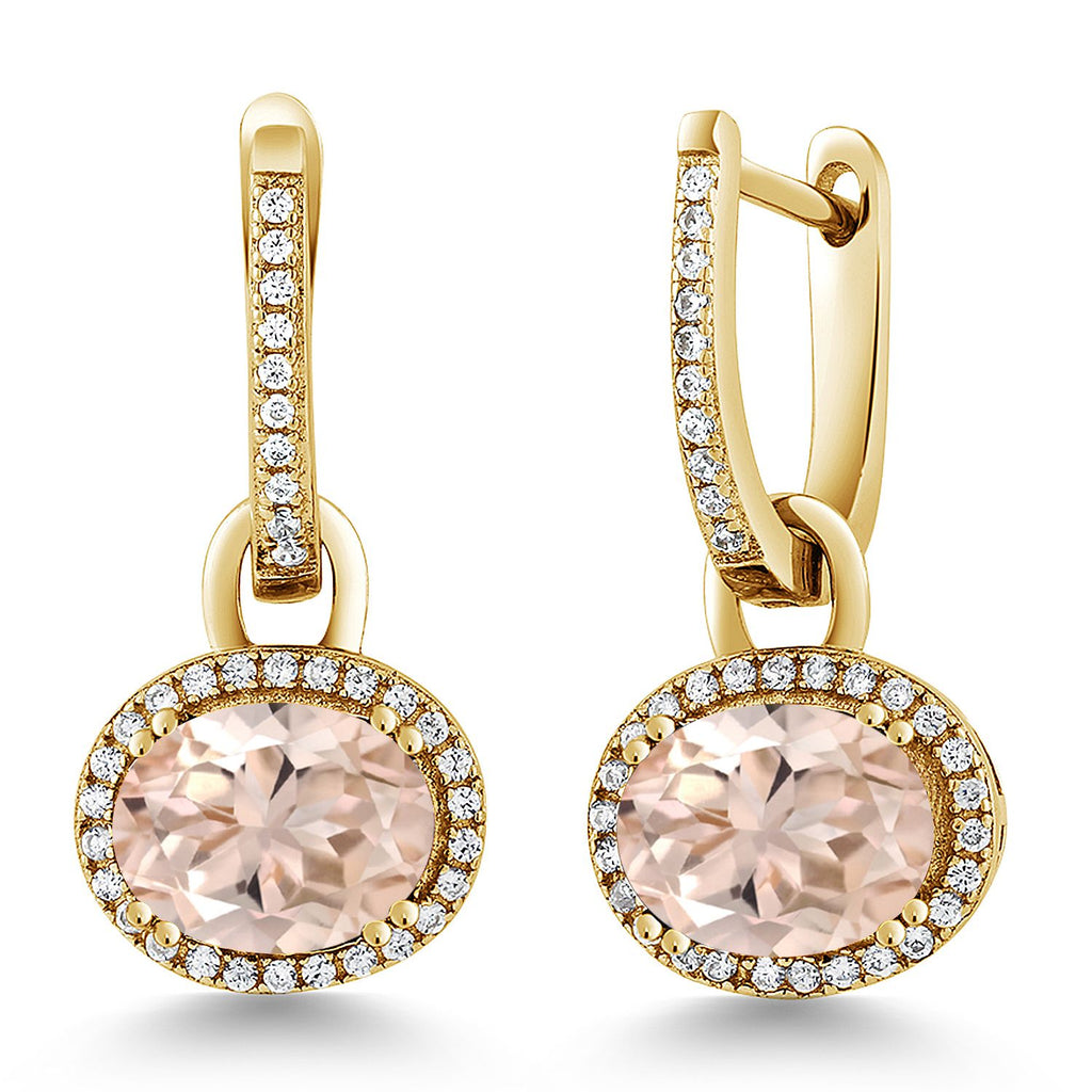 Gem Stone King 18K Yellow Gold Plated Silver Halo Leverback Oval Drop Dangle Earrings for Women | 9X7MM Oval Gemstone Birthstone | Jewelry Gifts for Women Her Mom Wife