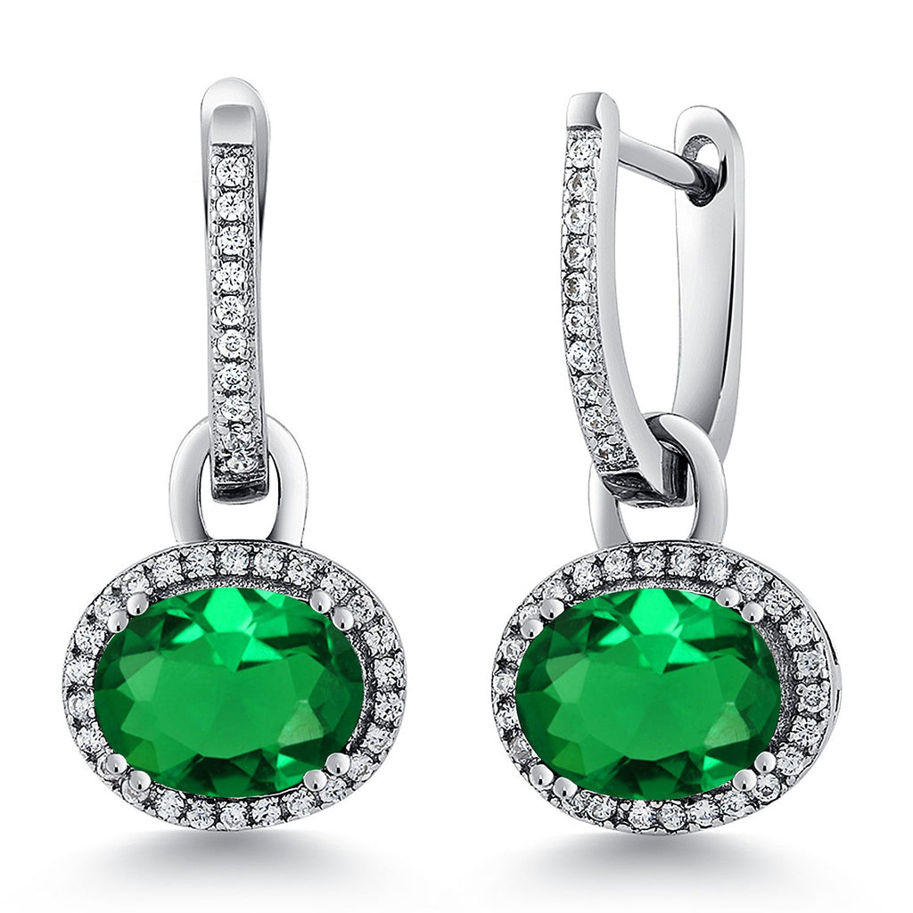 Gem Stone King 925 Sterling Silver Halo Leverback Oval Drop Dangle Earrings for Women | 9X7MM Oval Gemstone Birthstone | Fine Jewelry Gifts for Mom Women Wife Her