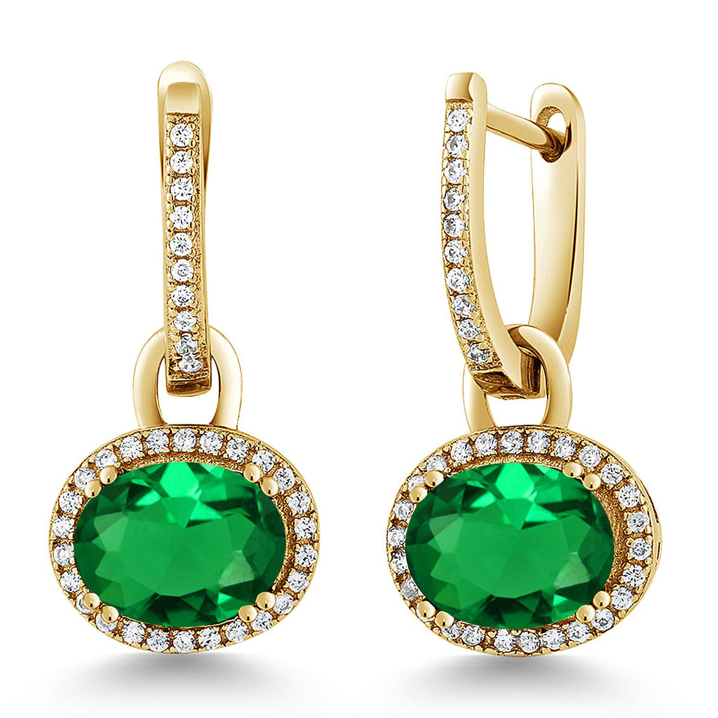 Gem Stone King 18K Yellow Gold Plated Silver Halo Leverback Oval Drop Dangle Earrings for Women | 9X7MM Oval Gemstone Birthstone | Jewelry Gifts for Women Her Mom Wife