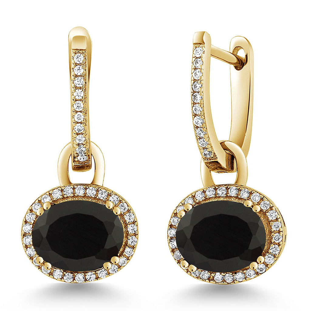 Gem Stone King 18K Yellow Gold Plated Silver Halo Leverback Oval Drop Dangle Earrings for Women | 9X7MM Oval Gemstone Birthstone | Jewelry Gifts for Women Her Mom Wife