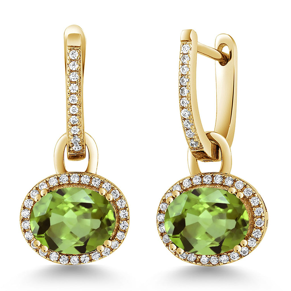 Gem Stone King 18K Yellow Gold Plated Silver Halo Leverback Oval Drop Dangle Earrings for Women | 9X7MM Oval Gemstone Birthstone | Jewelry Gifts for Women Her Mom Wife