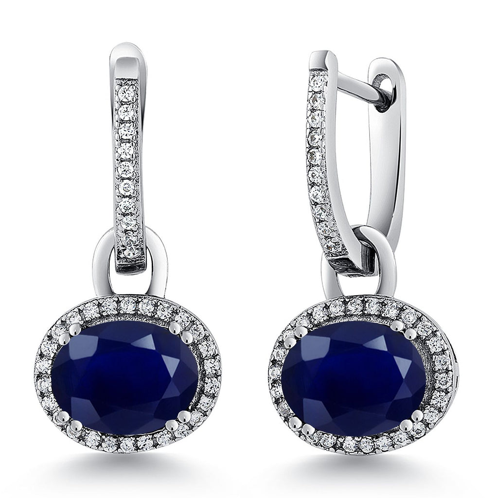 Gem Stone King 925 Sterling Silver Halo Leverback Oval Drop Dangle Earrings for Women | 9X7MM Oval Gemstone Birthstone | Fine Jewelry Gifts for Mom Women Wife Her