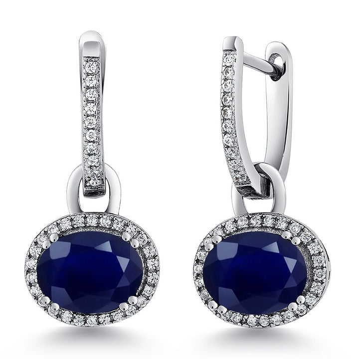 Gem Stone King 925 Sterling Silver Halo Leverback Oval Drop Dangle Earrings for Women | 9X7MM Oval Gemstone Birthstone | Fine Jewelry Gifts for Mom Women Wife Her