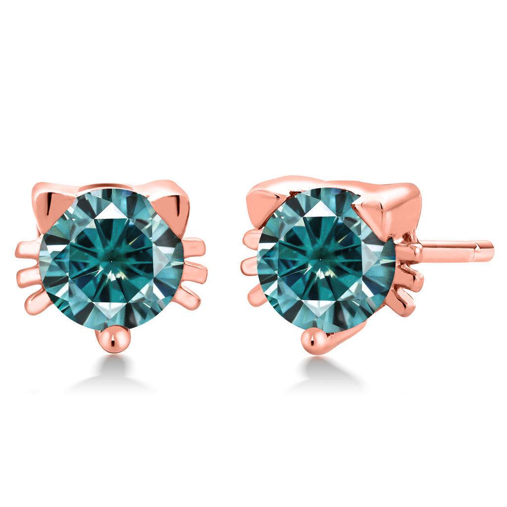 Blue Moissanite - April_18K Rose Gold Plated Silver_Earrings in 18K Rose Gold Plated Silver